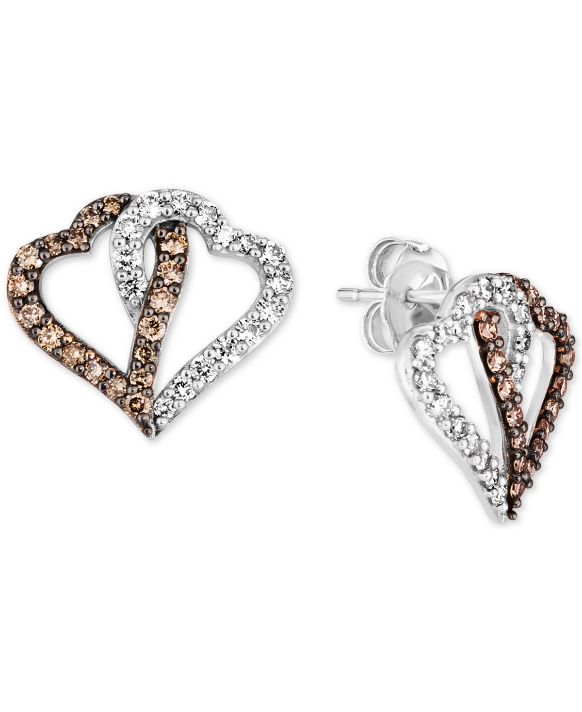 Le Vian Chocolate Diamond (3/8 ct. t.w.) & Nude Diamond (3/8 ct. t.w.) Interlocking Heart Stud Earrings in 14k Rose, Yellow or- White Gold