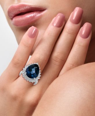 EFFY&reg; London Blue Topaz (12-3/4 ct. t.w.) & Diamond (1/5 ct. t.w.) Ring in 14k White Gold