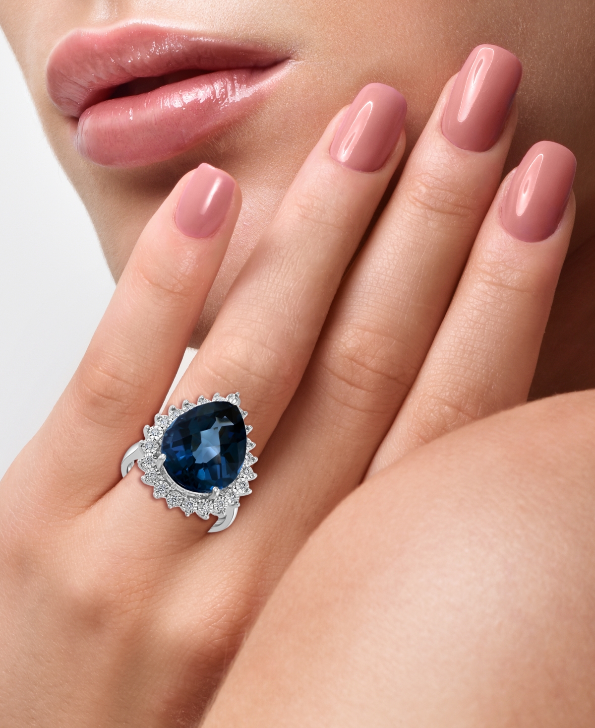 Effy London(12-3/4 ct. t.w.) & Diamond (1/5 ct. t.w.) Ring in 14k White Gold - Blue Topaz