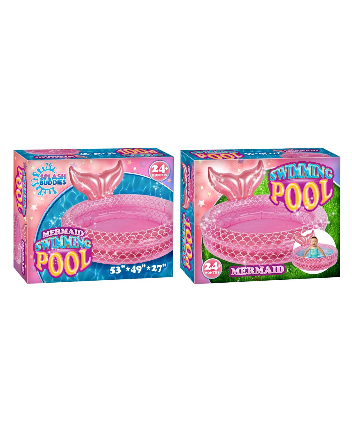 Splash Buddies Mermaid Inflatable 2 Ring Pool In Pink