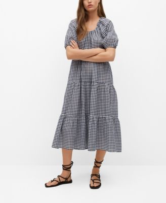 mango check pattern midi dress Checkered midi dress with ruched detail