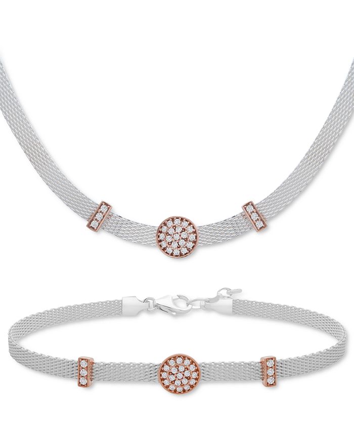 Cubic Zirconia Mini Cluster Necklace & Bracelet Collection in Sterling  Silver & Rose Gold-Plate