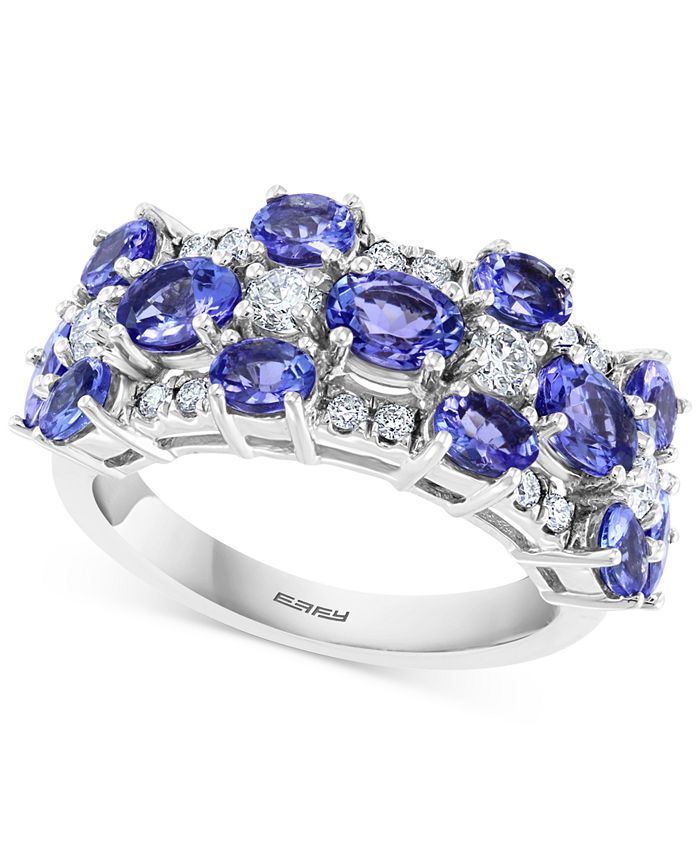 EFFY Collection - Tanzanite (2-1/2 ct. t.w.) & Diamond (1/2 ct. t.w.) Cluster Statement Ring in Sterling Silver