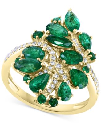 EFFY Collection - Emerald (2-1/2 ct. t.w.) & Diamond (1/5 ct. t.w.) Cluster Statement Ring in 14k Gold
