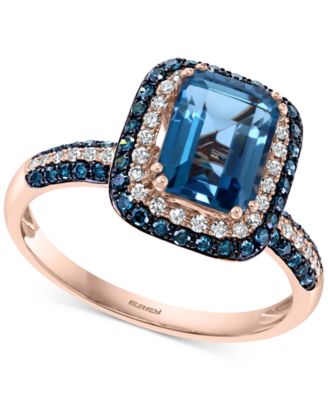 EFFY® London Blue Topaz (2-1/5 ct. t.w.) & Diamond (1/2 ct. t.w.) Statement  Ring in 14k Rose Gold