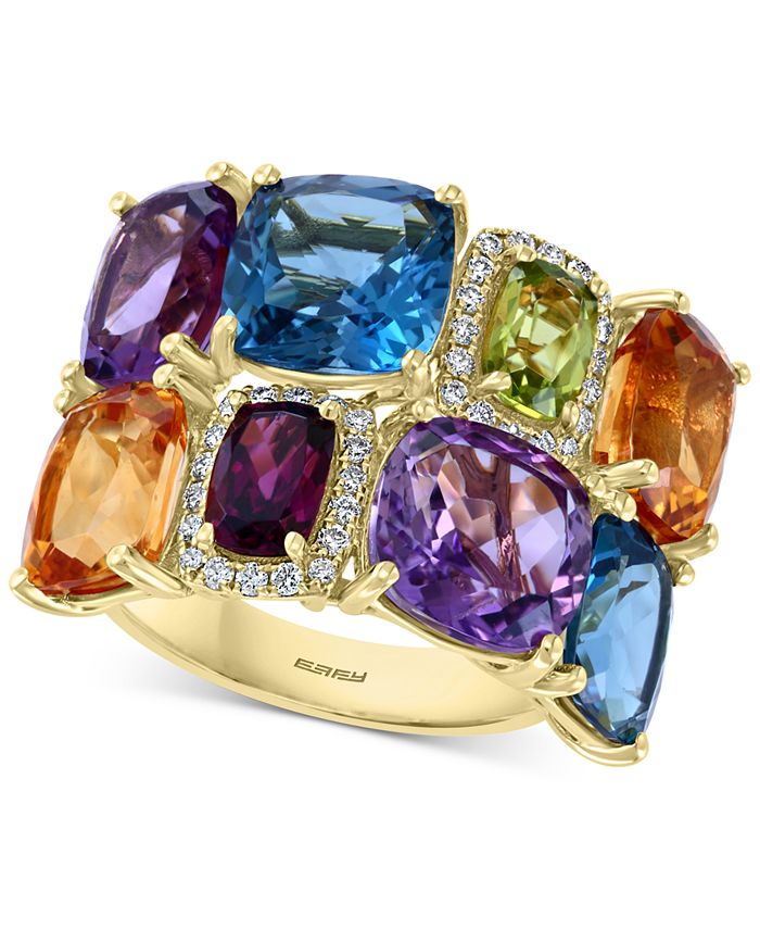 EFFY® Multi-Gemstone (12-1/8 ct. t.w.) & Diamond (1/6 ct. t.w.) Statement  Ring in 14k Gold