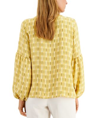 Alfani Petite Printed Poet-Sleeve Button-Down Blouse, Created For Macy ...