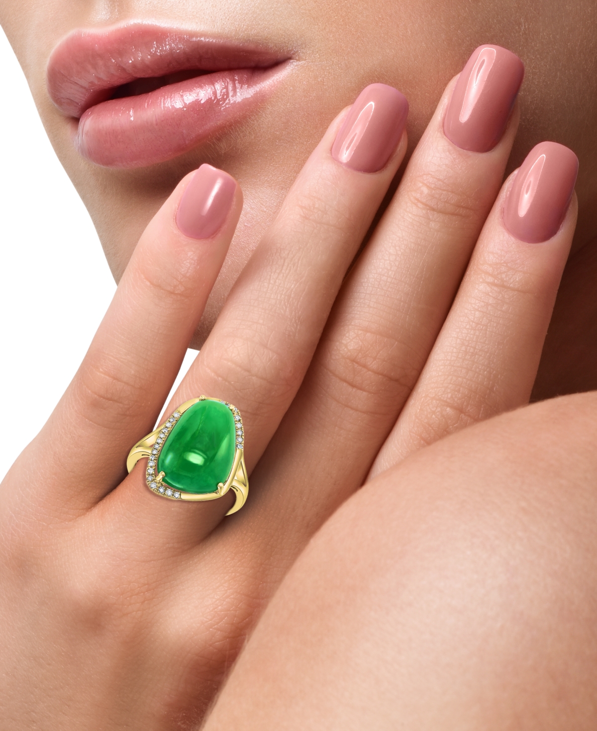 Effy Collection Effy Dyed Green Jade (17x12mm) & Diamond (1/10 Ct. T.w.) Statement Ring In 14k Gold In 14k Yellow Gold