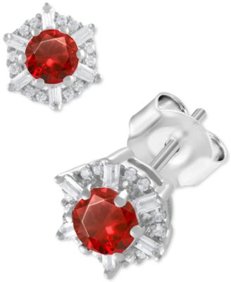 Sapphire (5/8 ct. t.w.) & Diamond (1/10 ct. t.w.) Stud Earrings in 14k White Gold (Also in Emerald & Ruby)