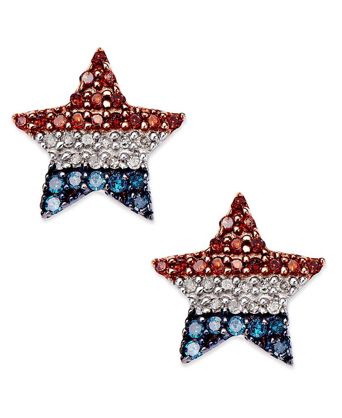 Macy s Diamond Flag Star Stud Earrings in Sterling Silver 1 4 ct