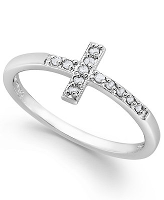 Macy's Diamond Cross Ring in Sterling Silver (1/10 ct. t.w.) - Macy's