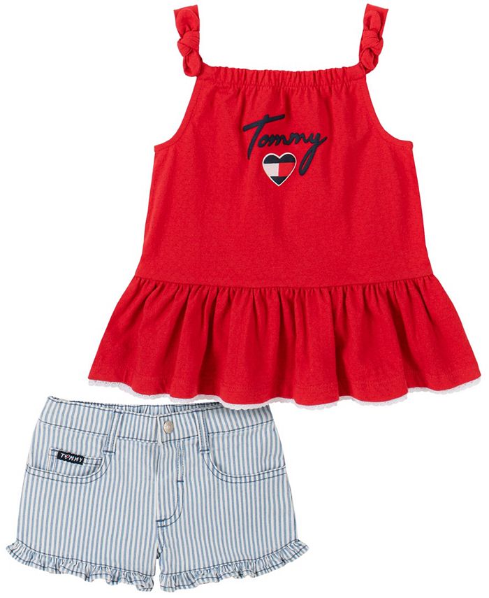 Tommy Hilfiger Toddler Girls Pointelle Babydoll and Pinstripe Denim