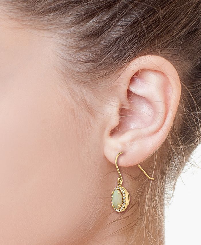 EFFY Collection - Opal (7/8 ct. t.w.) & Diamond (1/6 ct. t.w.) Halo Drop Earrings in 14k Gold