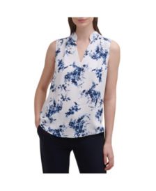 Printed Split-Neck Sleeveless Top