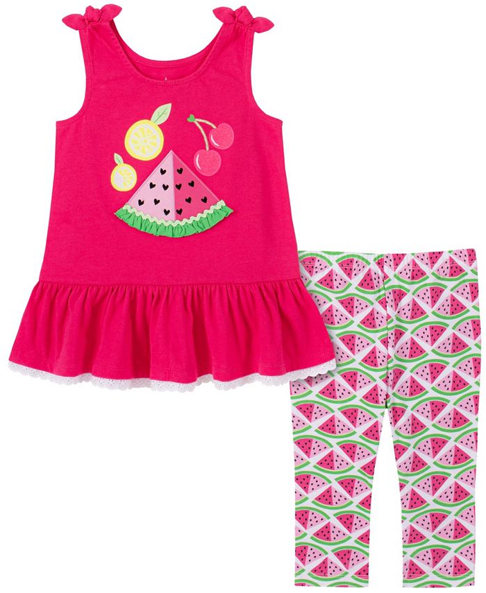 Kids Headquarters Little Girls 2-Piece Tie-Strap Tunic Top and Printed ...