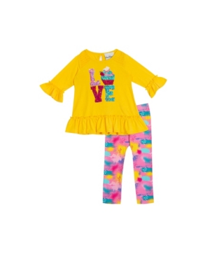 Little Girls Sequin Love and Cupcake Applique with Printed Legging Set