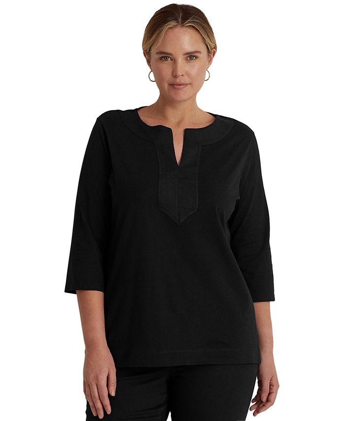 plus size split neck tunic