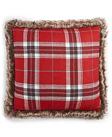 Faux Fur Trimmed Flannel Decorative Pillow, 20" x 20", Created For Macy's