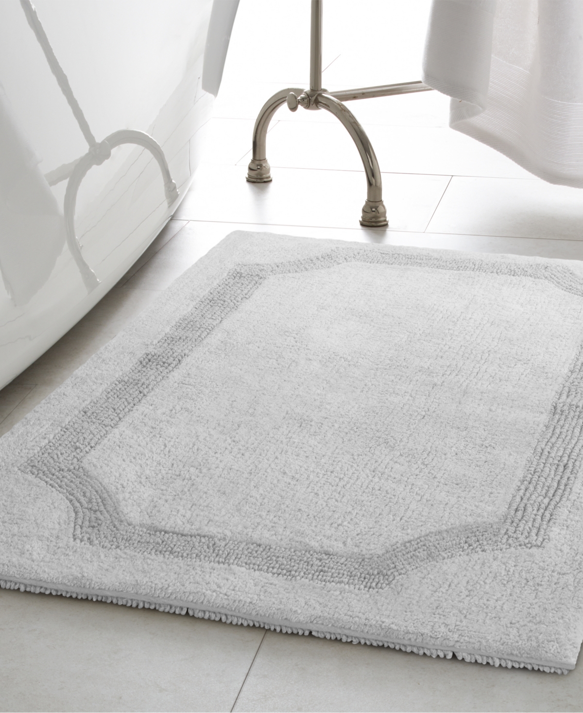 Laura Ashley Reversible Cotton Bath Mat, 17" X 24" In Gray
