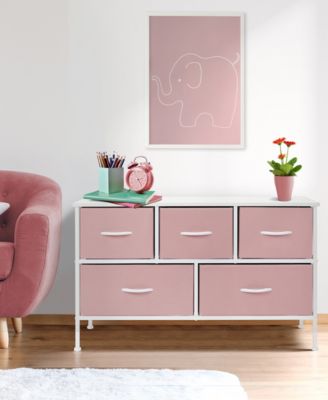 5 Drawers Dresser- Storage Unit with Steel Frame, Wood Top, Fabric Bins - for Bedroom, Closet, Office and more
