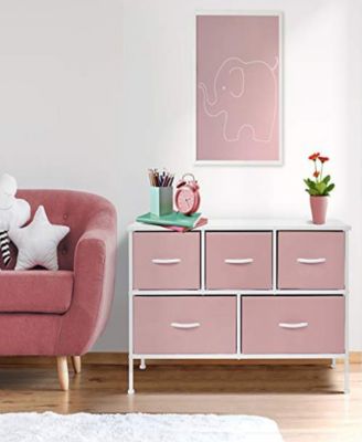 5 Drawers Dresser- Storage Unit with Steel Frame, Wood Top, Fabric Bins - for Bedroom, Closet, Office and more