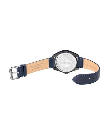 Timberland - Mens 3 Hands Blue Dark Genuine Leather Strap Watch 45mm