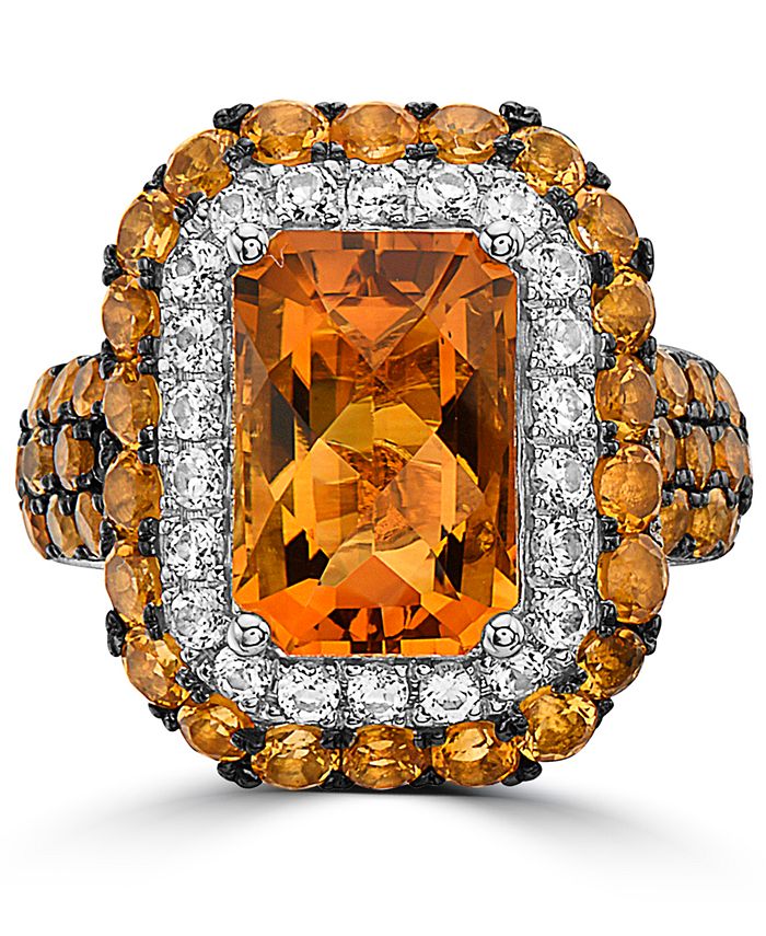 EFFY Collection - Citrine (6-3/4 ct. t.w.) & White Topaz (5/8 ct. t.w.) Halo Statement Ring in Sterling Silver