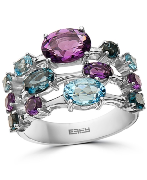 Effy Collection Effy Multi-gemstone Triple Row Statement Ring (3-3/4 Ct. T.w.) In Sterling Silver In Multi-gemstone