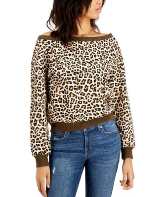 leopard print one shoulder sweatshirt