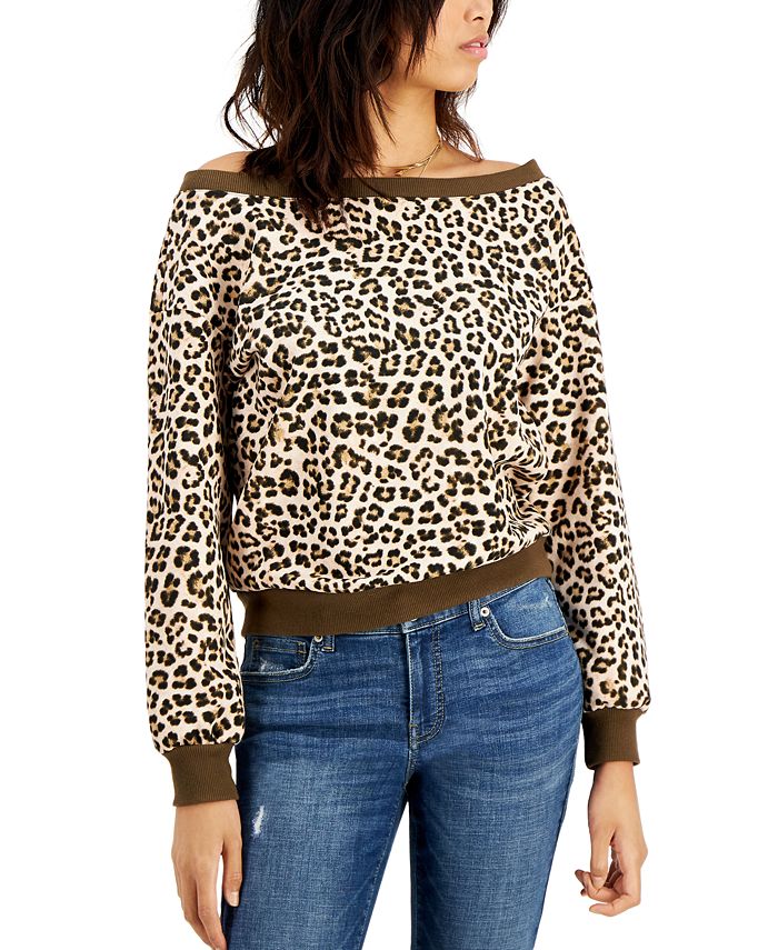 Leopard print one shoulder sweatshirt shop