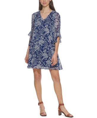 Calvin Klein - Ruffled-Sleeve Chiffon Dress