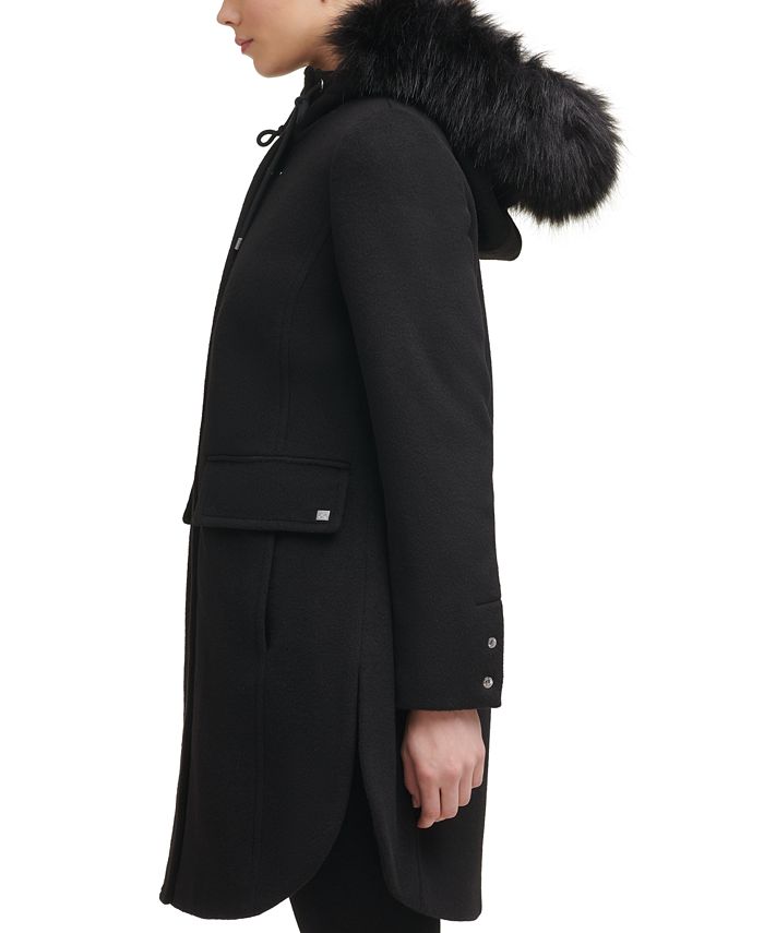 Calvin Klein Women's FauxFurTrim Hooded Walker Coat & Reviews Coats