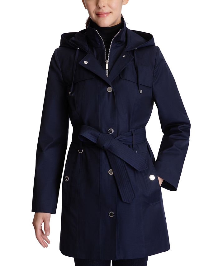 London Fog Women's Hooded Belted Raincoat - Macy's