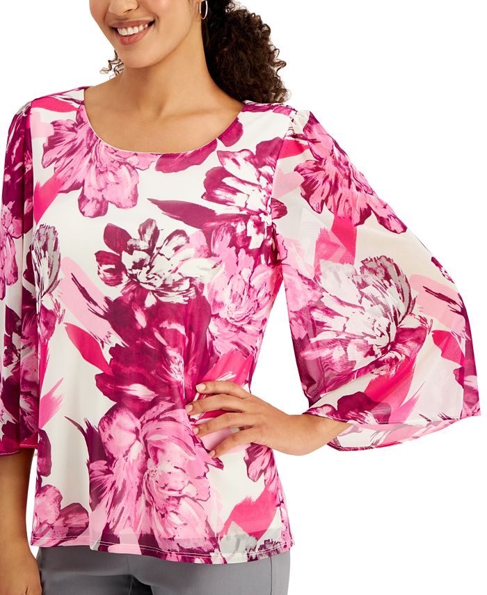 JM Collection Poetic Floral Mesh Blouse, Created for Macy's Macy's