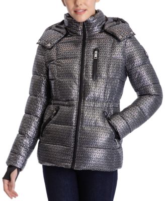 michael michael kors metallic quilted nylon puffer coat