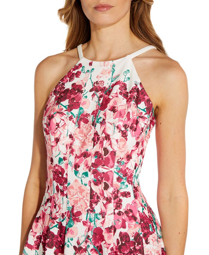 Adrianna Papell Ruffle Crepe Halter Gown in Blue