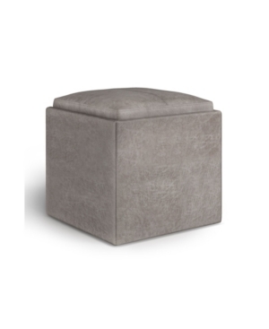 Simpli Home Rockwood Cube Storage Ottoman With Tray In Distressed Gray Taupe