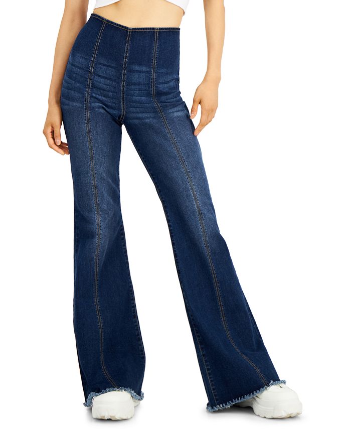 Tinseltown Juniors' Seamed High Rise Pull On Flare Jeans - Macy's