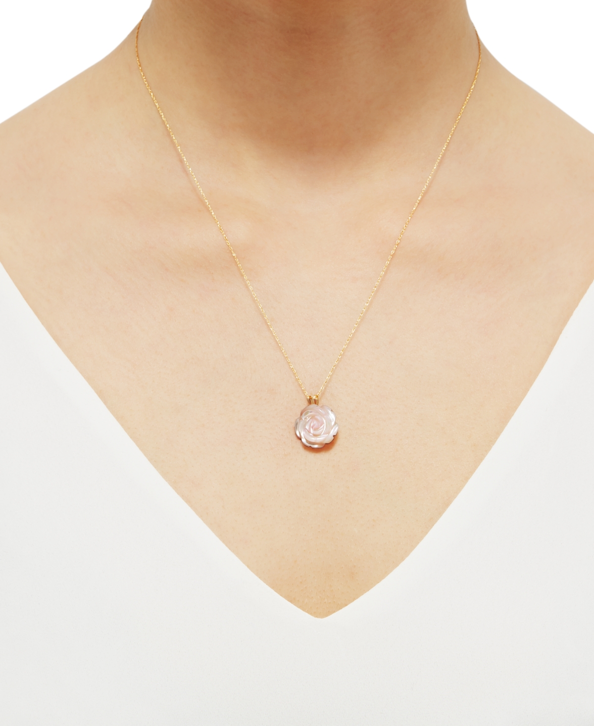 Mother-of-Pearl Rose 18" Pendant Necklace in 10k Gold