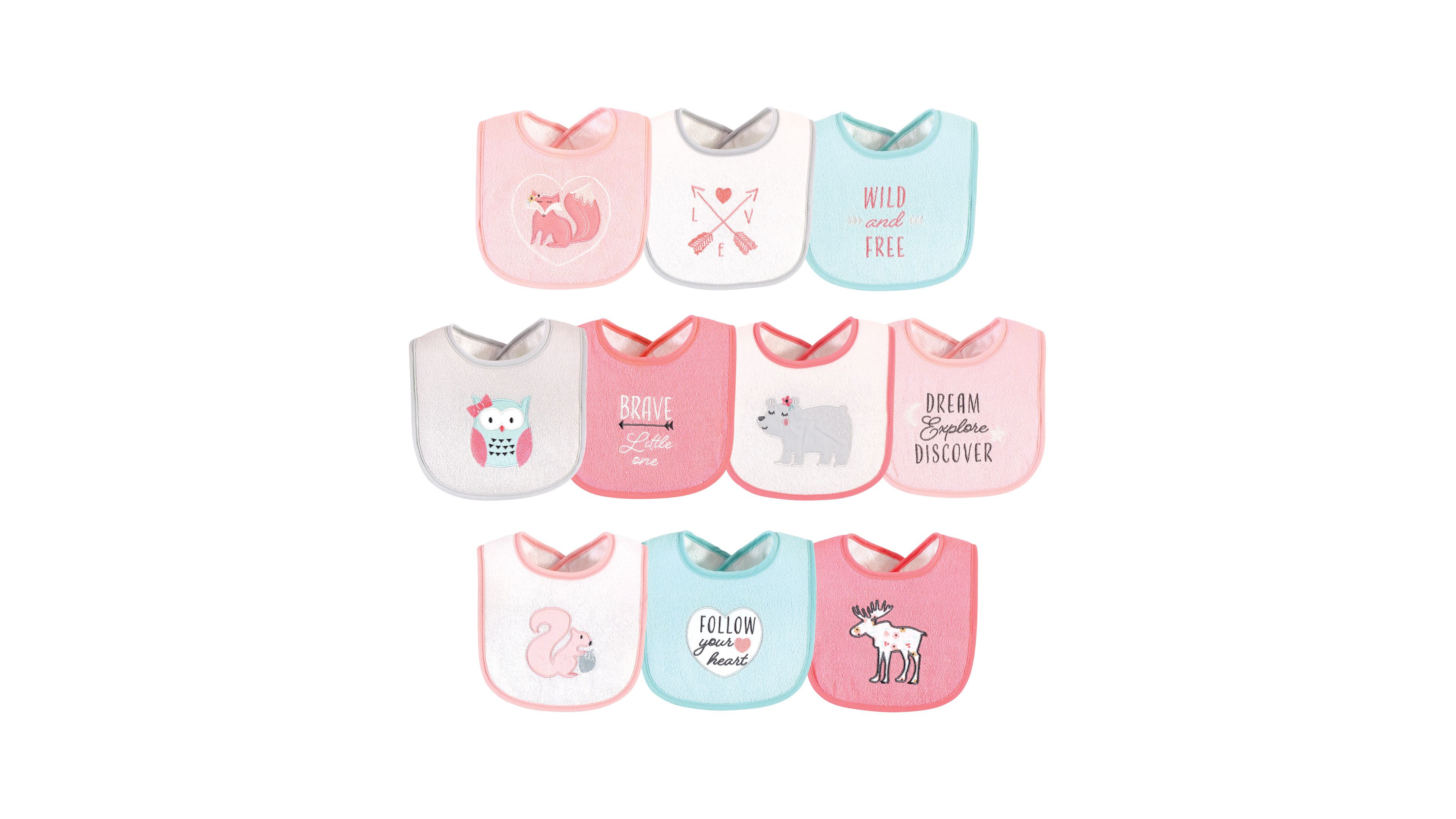 Hudson Baby Girls Cotton Terry Drooler Bibs with Fiber Filling