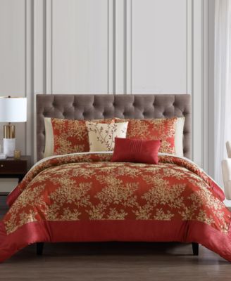 Pagoda discount Floral 9-Pc. Queen Comforter Set. Color: Red/Gold