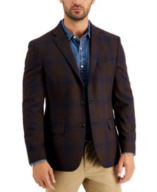 Men's Modern-Fit Brown/Blue Plaid Blazer