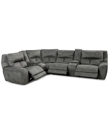 Furniture - Terrine 6-Pc. Fabric Sectional with 3 Power Motion Recliners and 2 USB Consoles