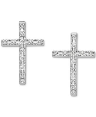 Diamond Cross Earrings (1/8 ct. t.w.) in 14k White  or Yellow Gold, Created for Macy's