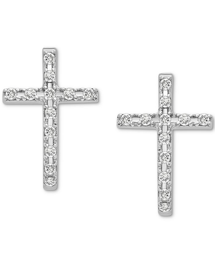 Wrapped Diamond Cross Earrings (1/8 ct. t.w.) in 14k White or Yellow