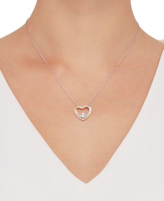 Cubic Zirconia Heart 18" Pendant Necklace in Sterling Silver & 14k Gold-Plate