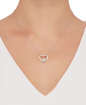 Macy's - Cubic Zirconia Heart 18" Pendant Necklace in Sterling Silver & 14k Gold-Plate