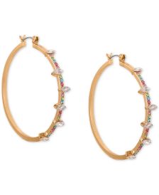 Gold-Tone Crystal Medium Hoop Earrings, 1.75"