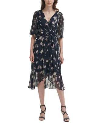 DKNY Women's Printed Faux Wrap Dress White Size 14