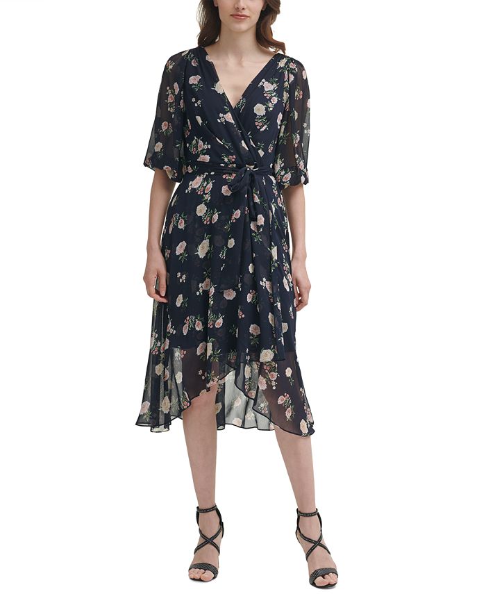 DKNY Printed Faux-Wrap Dress - Macy's